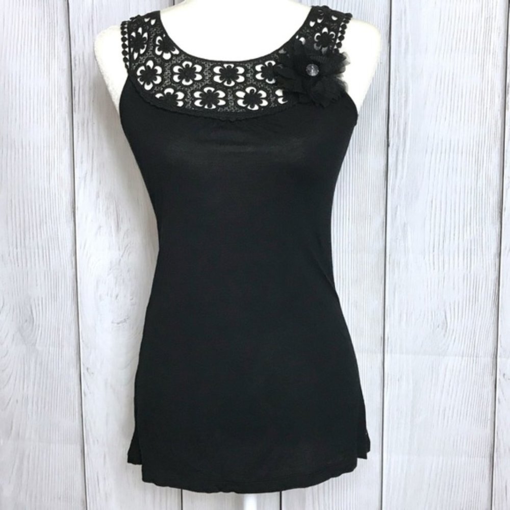 Candies Black Floral Lace Tank Blouse